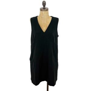 J.CREW V-Neck Shift Tank Dress 12P Petite Black Woven Lined Sleeveless B61
